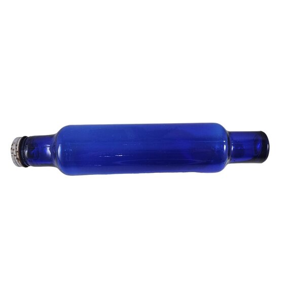 Vintage Cobalt Blue Art Glass Rolling Pin With Screw On Cap Hollow - Picture 1 of 7